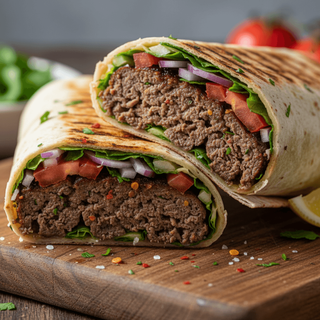 Kebab z kurczaka marynowanego w przyprawach z warzywami i sosem